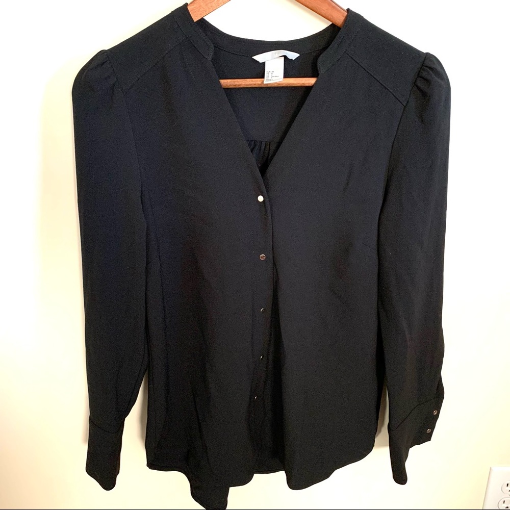 H&M Black Button Down Blouse with Gold Buttons